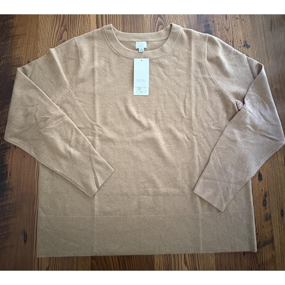 A New Day Women's Sweater  Camel Classic Crew Neck Pullover  Size  1X NWT